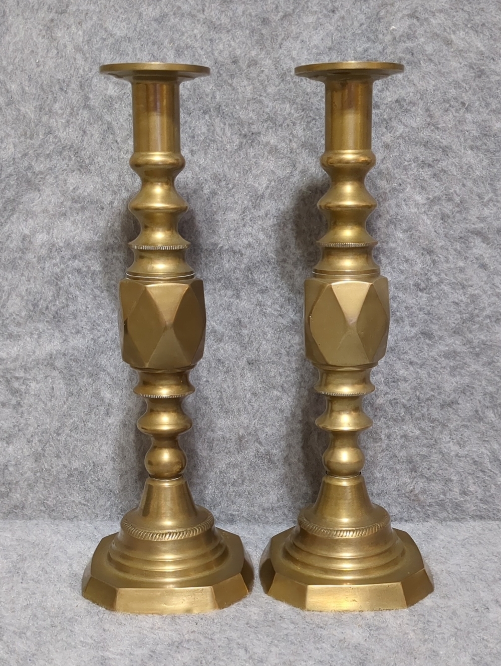Antique Brass Candlesticks Pair King Of Diamonds 12"